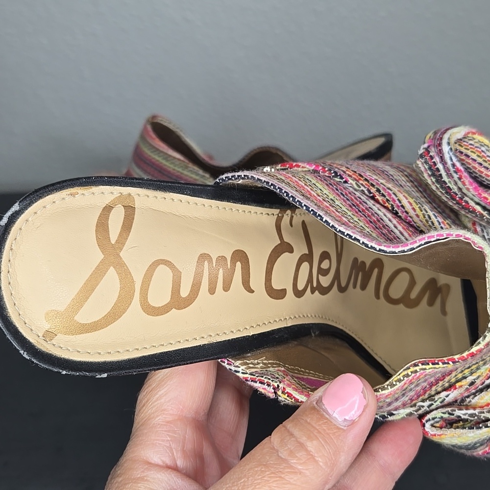 Sam Edelman Yumi Multi Color Bow Slide Heel Sandal Size 7 - Picture 10 of 11